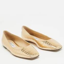 Pre Owned Jimmy Choo Gold Embossed Croc Mirele Ballet Flats Size 36