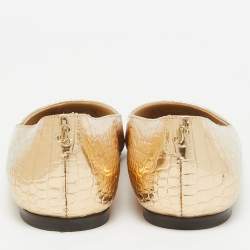 Pre Owned Jimmy Choo Gold Embossed Croc Mirele Ballet Flats Size 36
