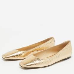 Pre Owned Jimmy Choo Gold Embossed Croc Mirele Ballet Flats Size 36