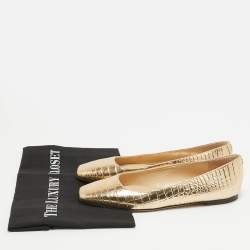 Pre Owned Jimmy Choo Gold Embossed Croc Mirele Ballet Flats Size 36