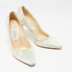 Jimmy Choo x Off-White Light Blue Satin and Pleated PVC Anne Pumps Size 39