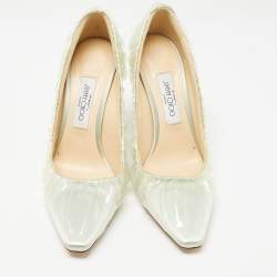 Jimmy Choo x Off-White Light Blue Satin and Pleated PVC Anne Pumps Size 39
