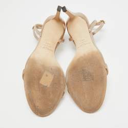 Pre Owned Jimmy Choo Gold Leather Minny Ankle Strap Sandals Size 38.5