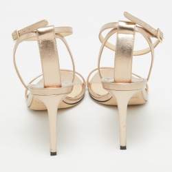 Pre Owned Jimmy Choo Gold Leather Minny Ankle Strap Sandals Size 38.5