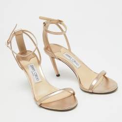 Pre Owned Jimmy Choo Gold Leather Minny Ankle Strap Sandals Size 38.5