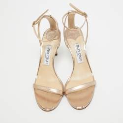 Pre Owned Jimmy Choo Gold Leather Minny Ankle Strap Sandals Size 38.5