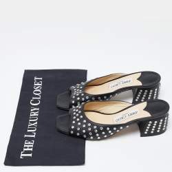 Pre Owned Jimmy Choo Black Studded Leather Jynx Mules Size 36