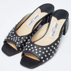 Pre Owned Jimmy Choo Black Studded Leather Jynx Mules Size 36