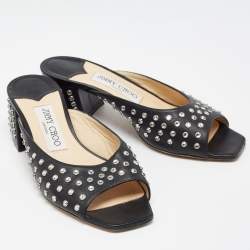Pre Owned Jimmy Choo Black Studded Leather Jynx Mules Size 36