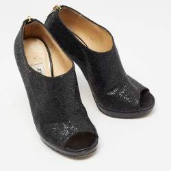 Jimmy Choo Black Glitter and Leather Hector Booties Size 37