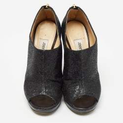 Jimmy Choo Black Glitter and Leather Hector Booties Size 37