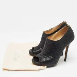 Jimmy Choo Black Glitter and Leather Hector Booties Size 37