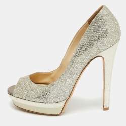 Jimmy Choo Gold Glitter Fabric Torte Platform Pumps Size 39