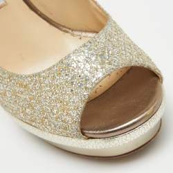 Jimmy Choo Gold Glitter Fabric Torte Platform Pumps Size 39