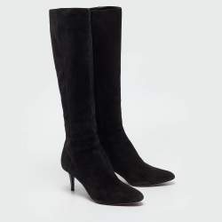 Pre Owned Jimmy Choo Black Suede Pointed Toe Knee Length Boots Size 36.5
