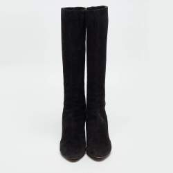 Pre Owned Jimmy Choo Black Suede Pointed Toe Knee Length Boots Size 36.5