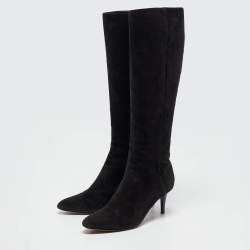 Pre Owned Jimmy Choo Black Suede Pointed Toe Knee Length Boots Size 36.5