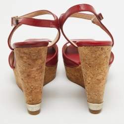 Jimmy Choo Red Leather Pela Cork Wedge Sandals Size 35.5