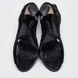 Pre Owned Jimmy Choo Black/Metallic Suede and Leather Cut Out Tamber Booties Size 37