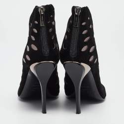 Pre Owned Jimmy Choo Black/Metallic Suede and Leather Cut Out Tamber Booties Size 37