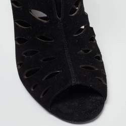 Pre Owned Jimmy Choo Black/Metallic Suede and Leather Cut Out Tamber Booties Size 37