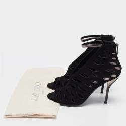 Pre Owned Jimmy Choo Black/Metallic Suede and Leather Cut Out Tamber Booties Size 37