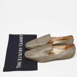 Pre Owned Jimmy Choo Gold Glitter Lame Fabric Slip On Smoking Slippers Size 35.5