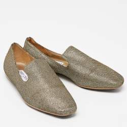 Pre Owned Jimmy Choo Gold Glitter Lame Fabric Slip On Smoking Slippers Size 35.5