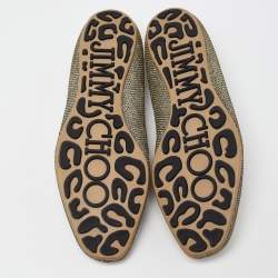 Pre Owned Jimmy Choo Gold Glitter Lame Fabric Slip On Smoking Slippers Size 35.5