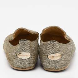 Pre Owned Jimmy Choo Gold Glitter Lame Fabric Slip On Smoking Slippers Size 35.5