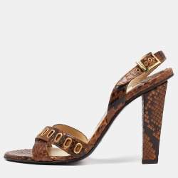 Jimmy Choo Brown Python Leather Criss Cross Slingback Sandals Size 38