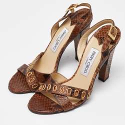 Jimmy Choo Brown Python Leather Criss Cross Slingback Sandals Size 38