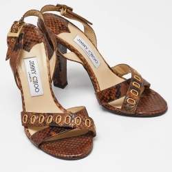 Jimmy Choo Brown Python Leather Criss Cross Slingback Sandals Size 38