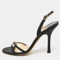 مملوكة مسبقًا Jimmy Choo Black Satin Slingback Sandals Size 37