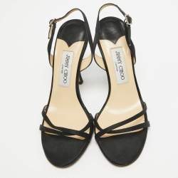 مملوكة مسبقًا Jimmy Choo Black Satin Slingback Sandals Size 37