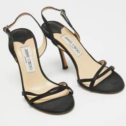 مملوكة مسبقًا Jimmy Choo Black Satin Slingback Sandals Size 37