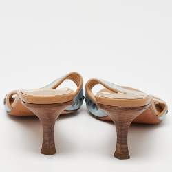 مملوكة مسبقًا Jimmy Choo Navy Blue/Beige Leather Studded Open Toe Slide Sandals Size 37.5