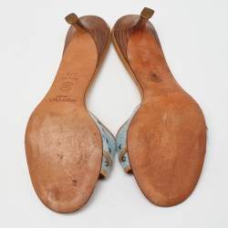 مملوكة مسبقًا Jimmy Choo Navy Blue/Beige Leather Studded Open Toe Slide Sandals Size 37.5