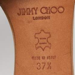 مملوكة مسبقًا Jimmy Choo Navy Blue/Beige Leather Studded Open Toe Slide Sandals Size 37.5