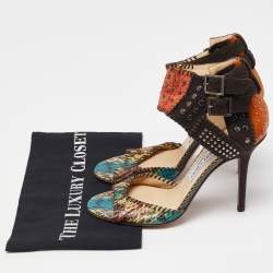 Jimmy Choo Multicolor Python Leather Studded Ankle Cuff Sandals Size 39