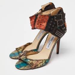 Jimmy Choo Multicolor Python Leather Studded Ankle Cuff Sandals Size 39