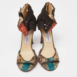 Jimmy Choo Multicolor Python Leather Studded Ankle Cuff Sandals Size 39