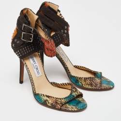 Jimmy Choo Multicolor Python Leather Studded Ankle Cuff Sandals Size 39