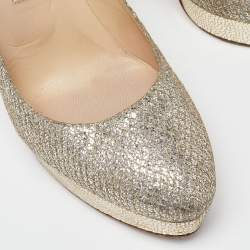 Jimmy Choo Gold Coarse Glitter Eros Platform Pumps Size 39.5