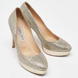 Jimmy Choo Gold Coarse Glitter Eros Platform Pumps Size 39.5