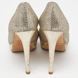 Jimmy Choo Gold Coarse Glitter Eros Platform Pumps Size 39.5