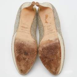 Jimmy Choo Gold Coarse Glitter Eros Platform Pumps Size 39.5