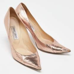 Pre Owned Jimmy Choo Metallic Rose Gold Watersnake Romy Pumps Size 41