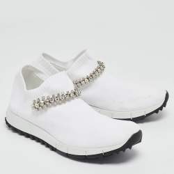 Pre Owned Jimmy Choo White Knit Fabric Verona Low Top Sneakers Size 36