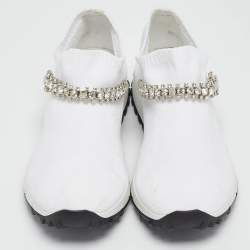 Pre Owned Jimmy Choo White Knit Fabric Verona Low Top Sneakers Size 36